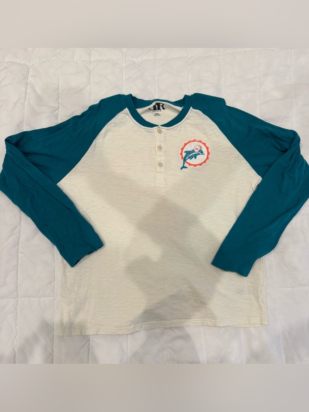 Men’s Miami Dolphins Long-Sleeve Raglan Henley T Shirt - L